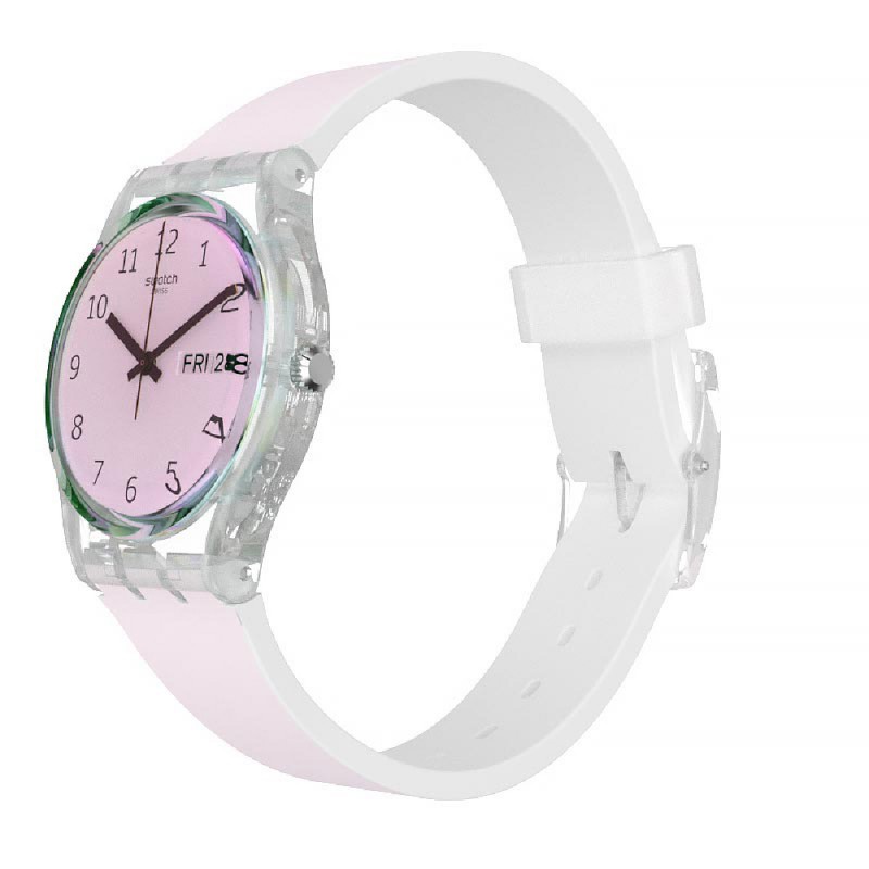 Swatch Reloj analógico de cuarzo para mujer con correa de silicona GE713,  Turquesa, Pulsera